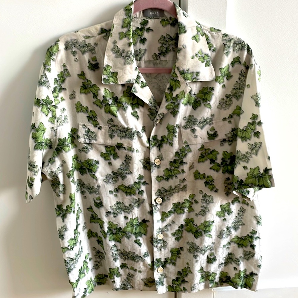 DIOR Amoako Boafo white oblique leaf short sleeve shirt